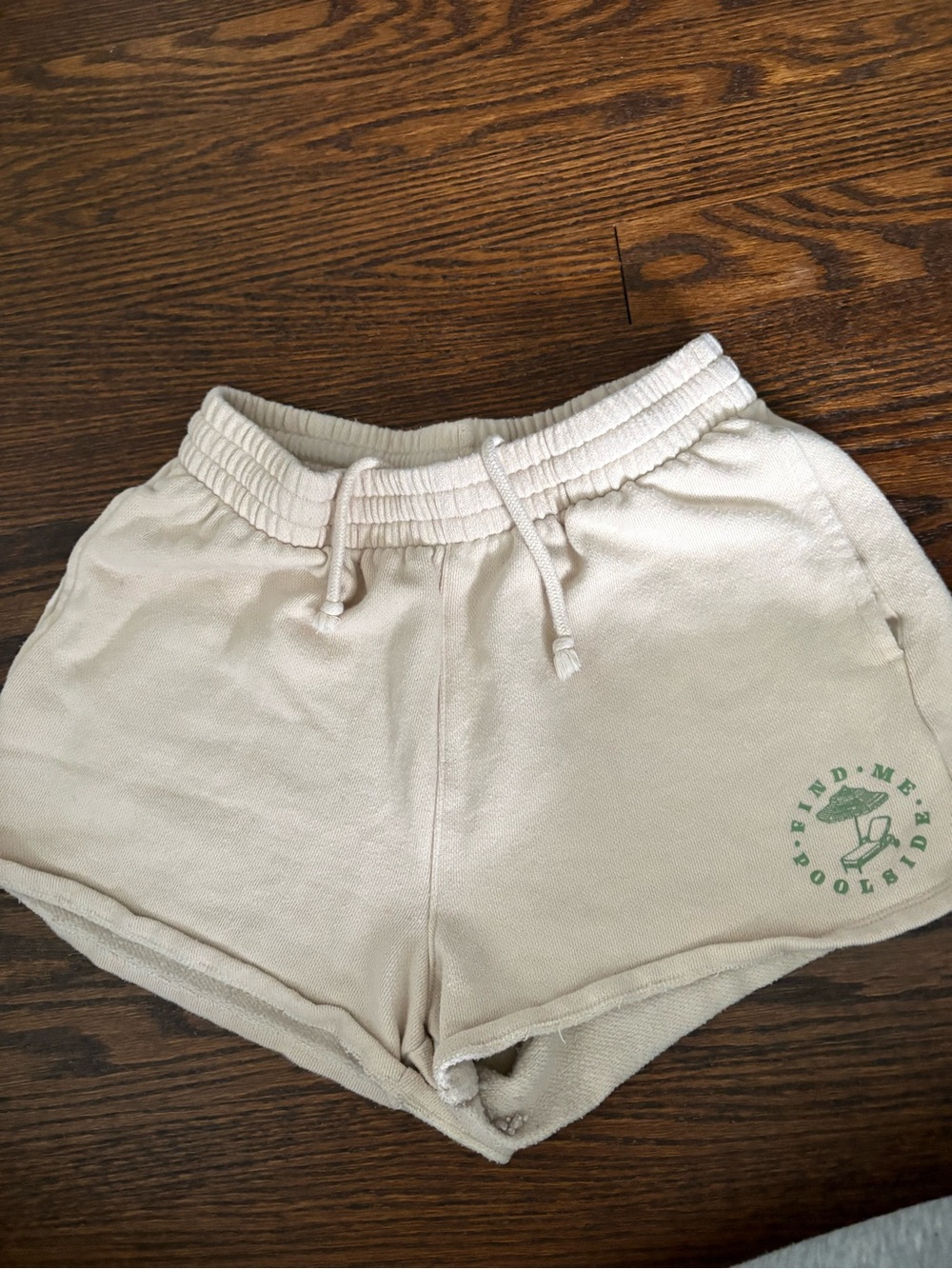 PINK Victoria's Secret Cream Athletic Drawstring Shorts with Green Logo